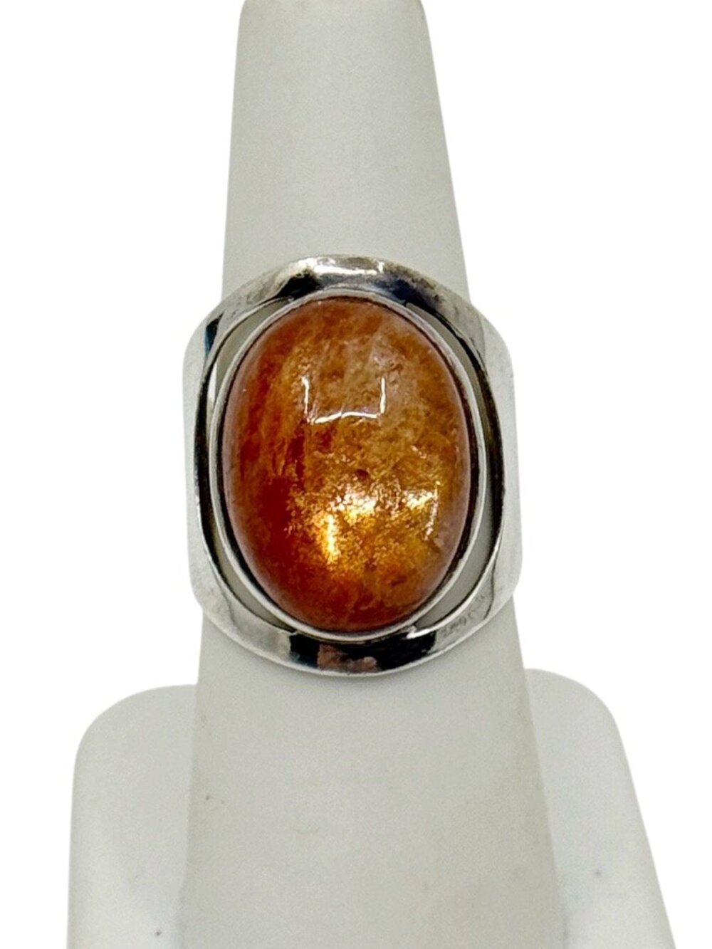 Sterling silver natural sunstone cabochon ring - GM1002